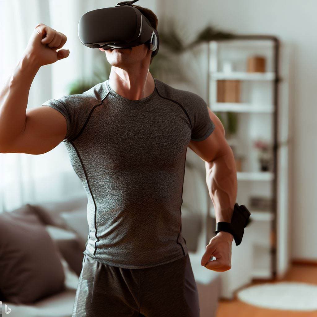 man doing fitness with VR